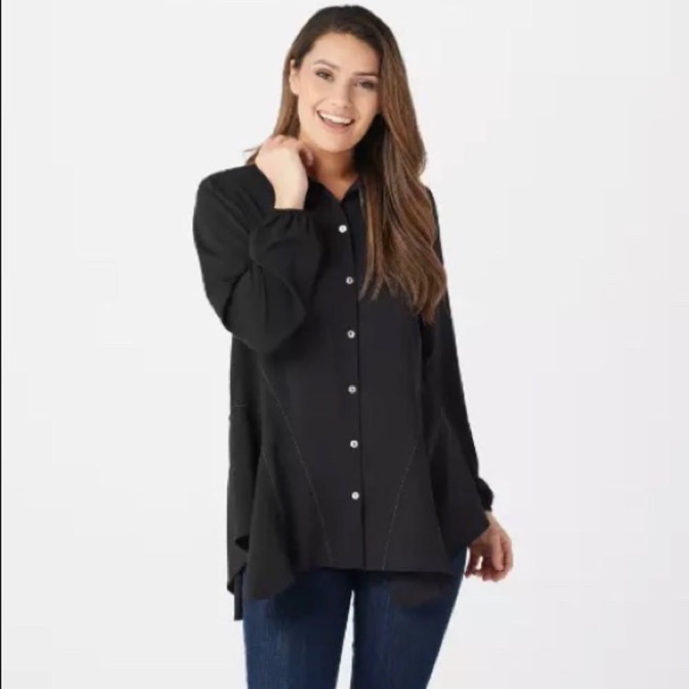 LOGO Woven Crepe Blouse with Seaming Detail NEW